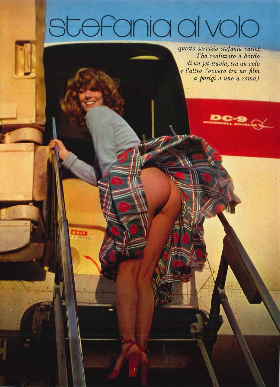 Stewardess on an airplane without panties