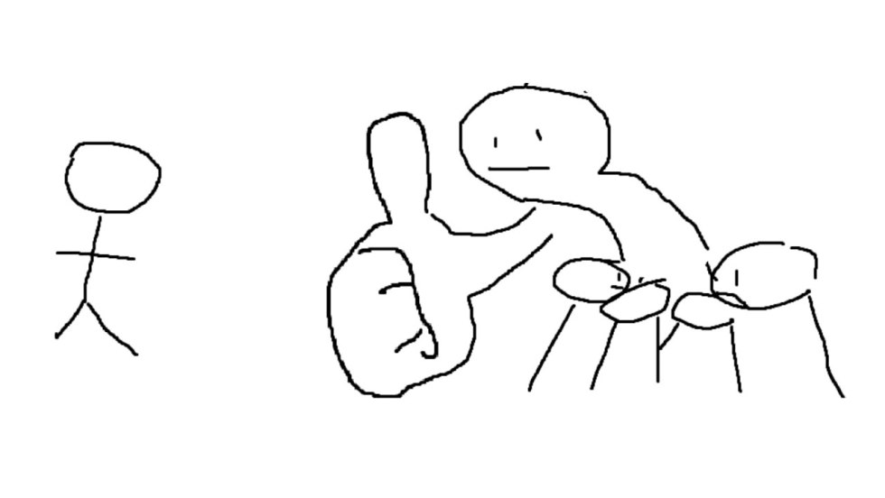 The meme of the person shows the thumb