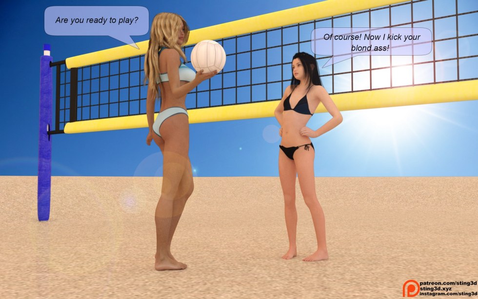 Naked beach volleyball players