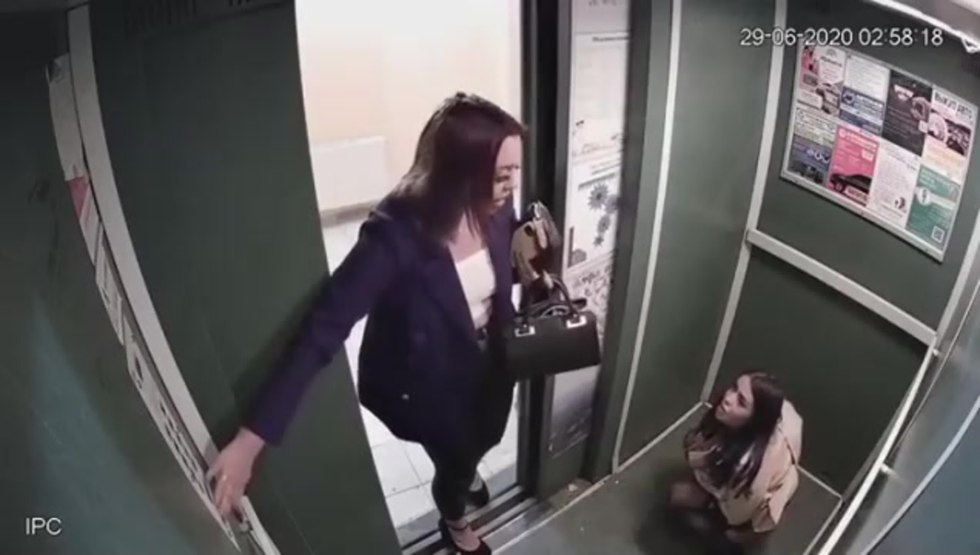 The girl celebrates the need for the elevator