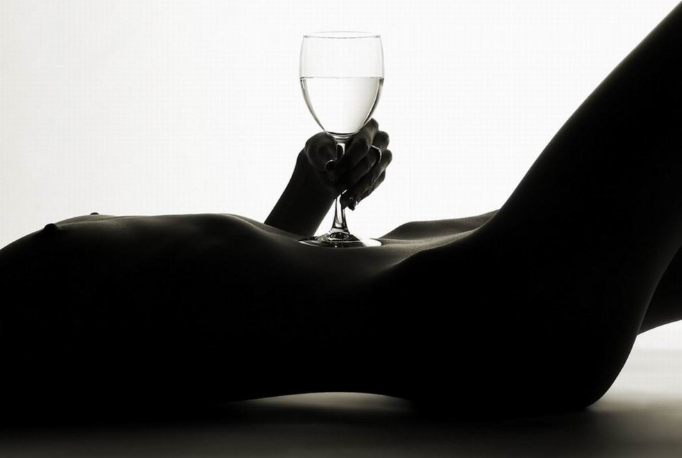 Naked with a glass of wine