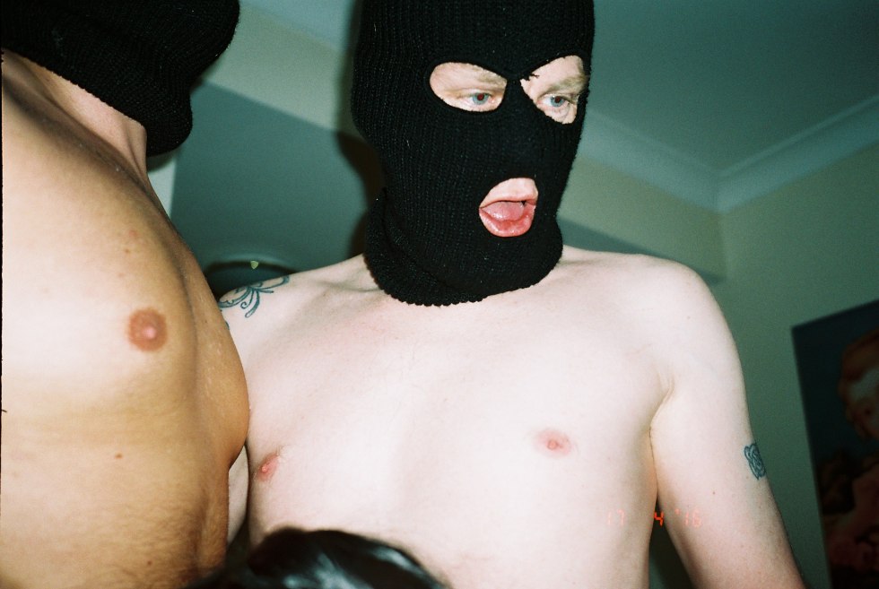 Erotic home photo shoot in a mask