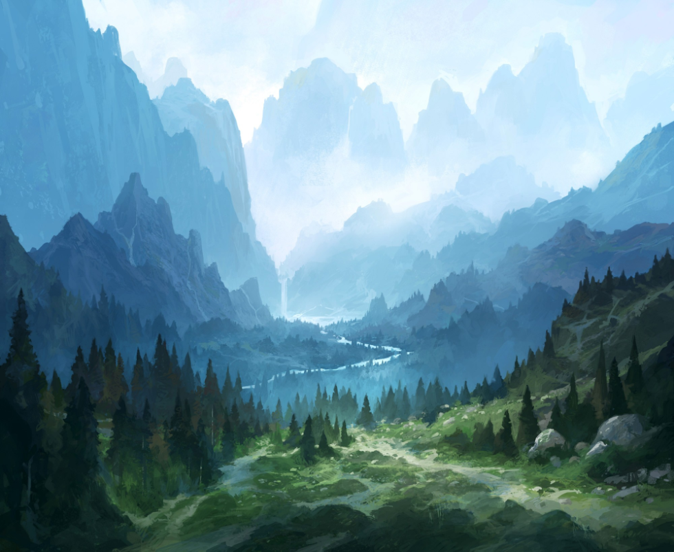Fantasy Chinese landscape mountains road
