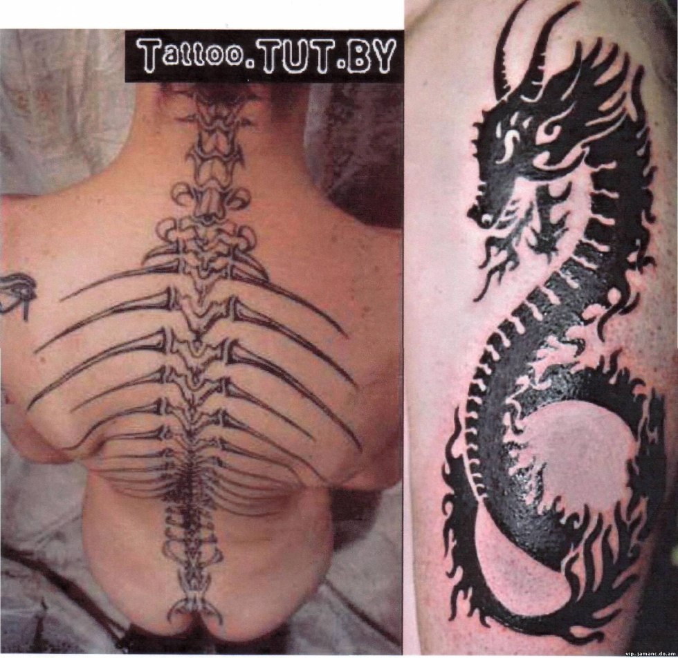 Colored tattoo on the body with dragons