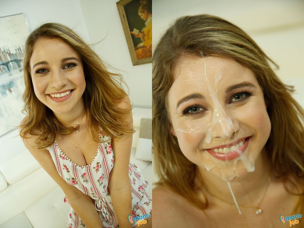 Smiles with a cumshot on his face
