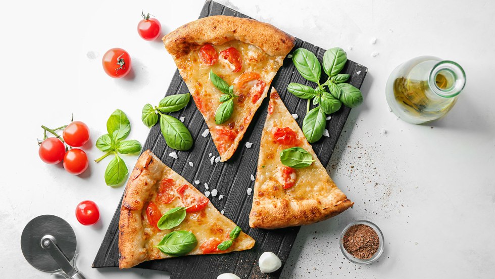 A piece of pizza from above