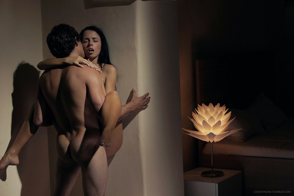 Nubile Film Girl On Blue Dress with Man at the Wall