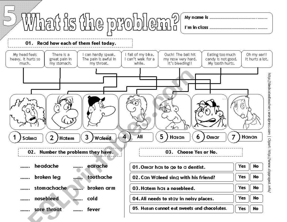 Health Problems Worksheets