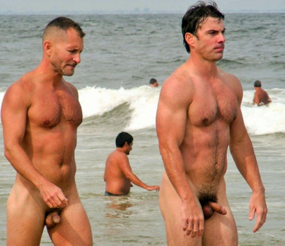 Naked hairy guys on the beach