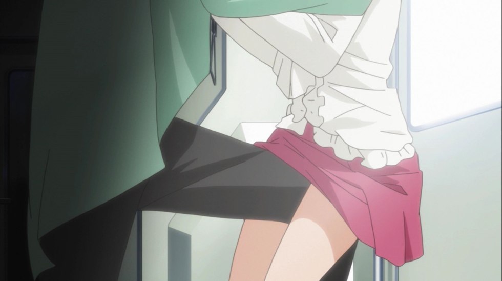 Anime chan in a skirt under the table