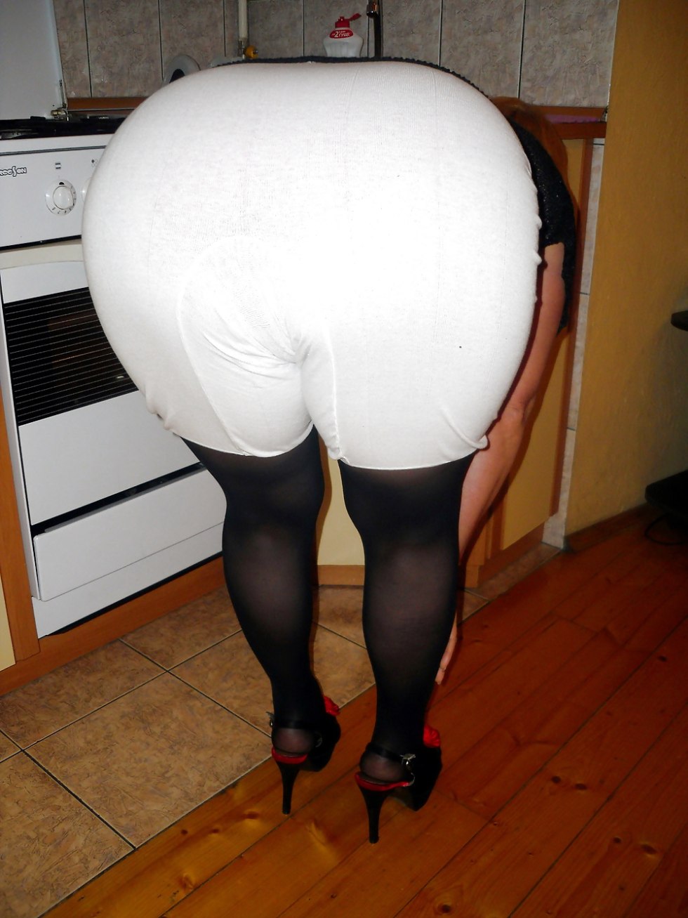 An elderly woman in erotic panties