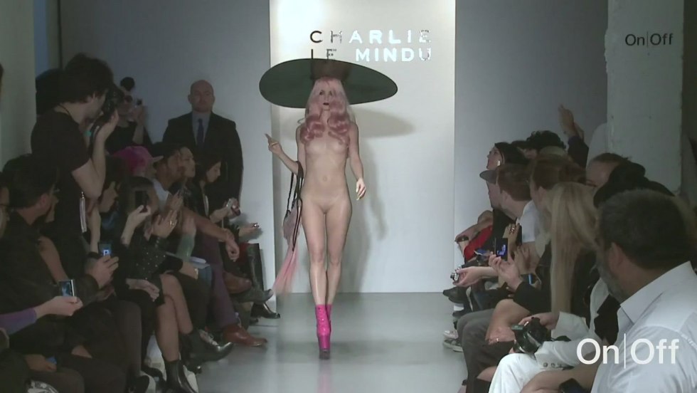 Naked fashion models on the catwalk
