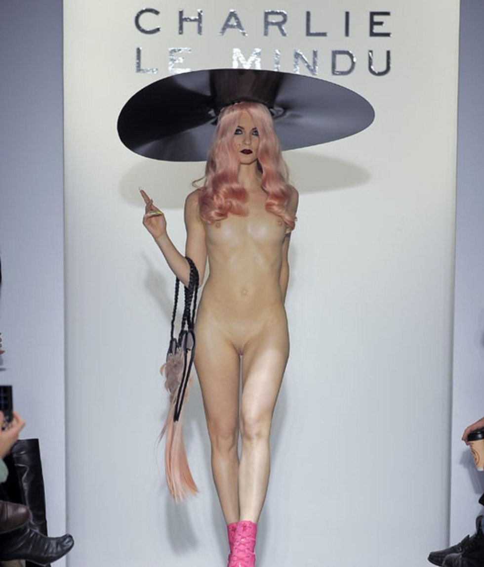 Naked fashion models on the catwalk
