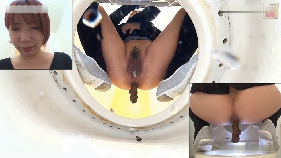 Japanese man poop into the toilet
