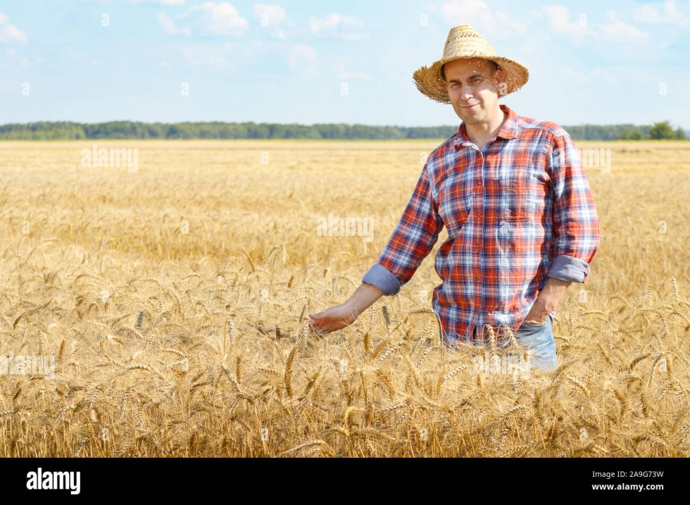 Blonde in a hat sits on a haystack