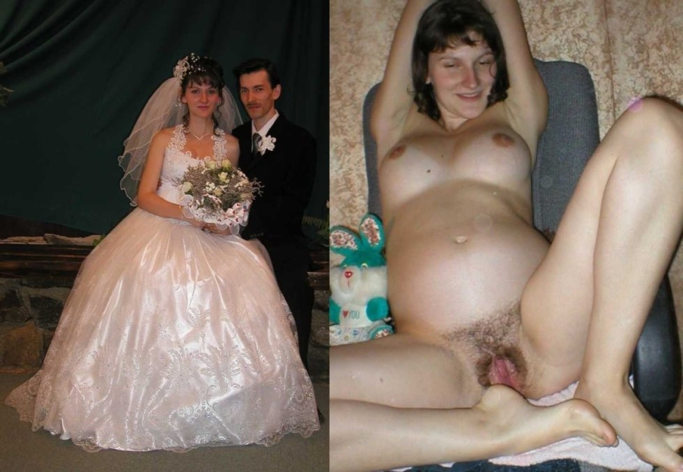 Naked bride in a wedding dress
