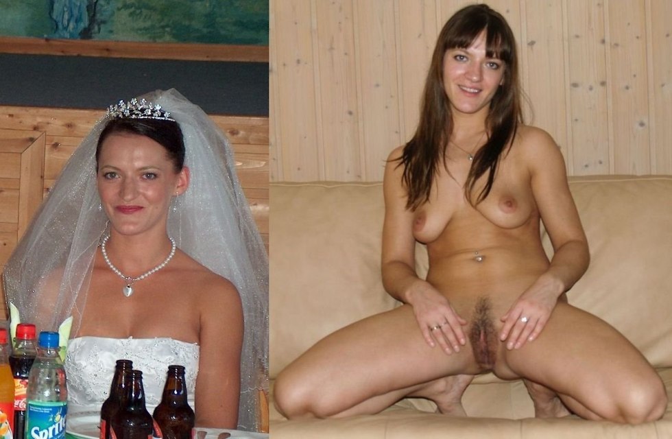 Naked bride in a wedding dress