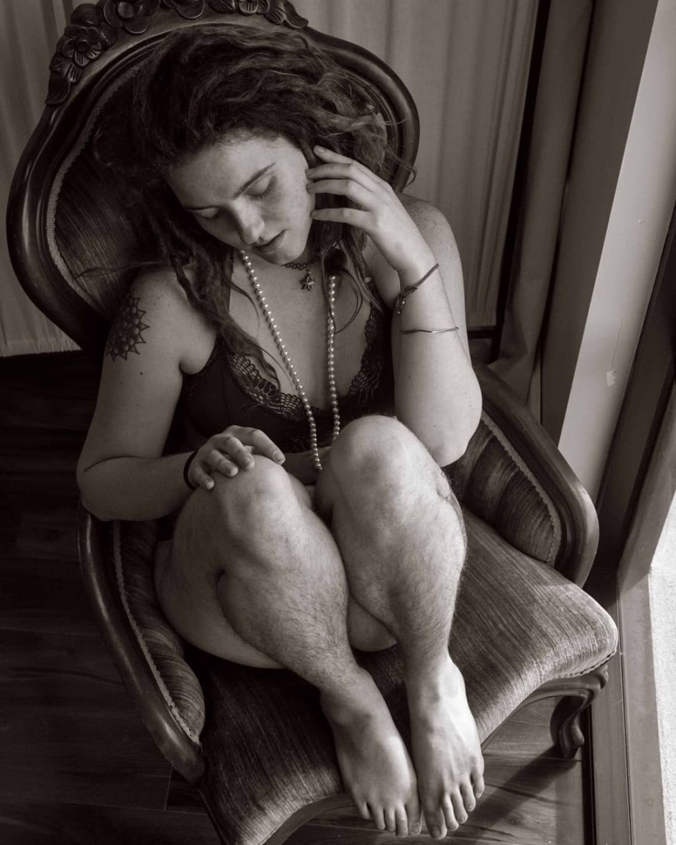 Naked hairy women sitting