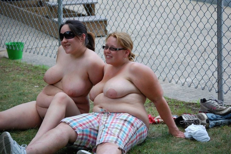 Old thick grandmothers on the beach