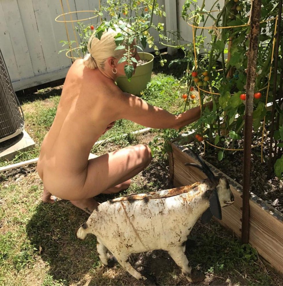 Naked women in the country in the garden