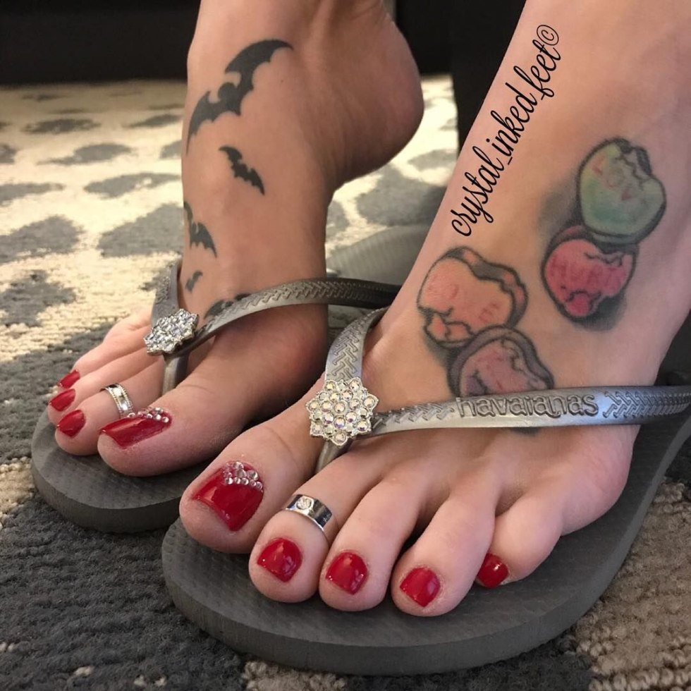 Pedicure with tattoo on the leg
