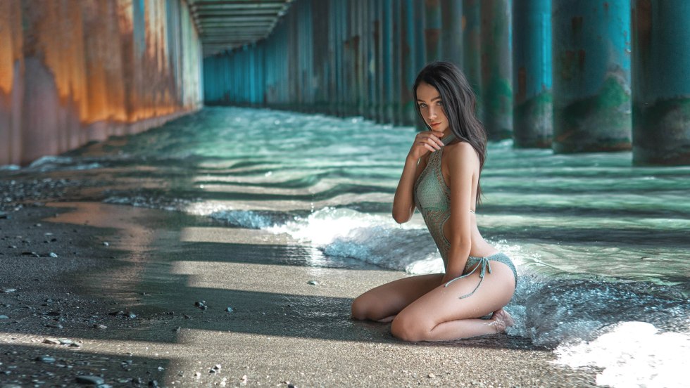 Girl with drops of water