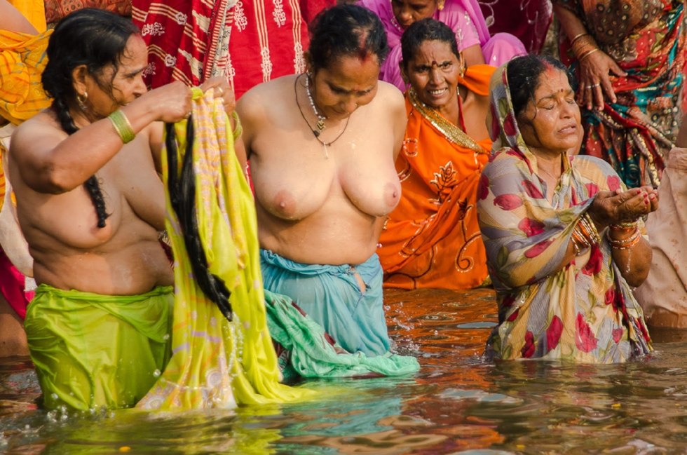 Indian Women Bathing by the River