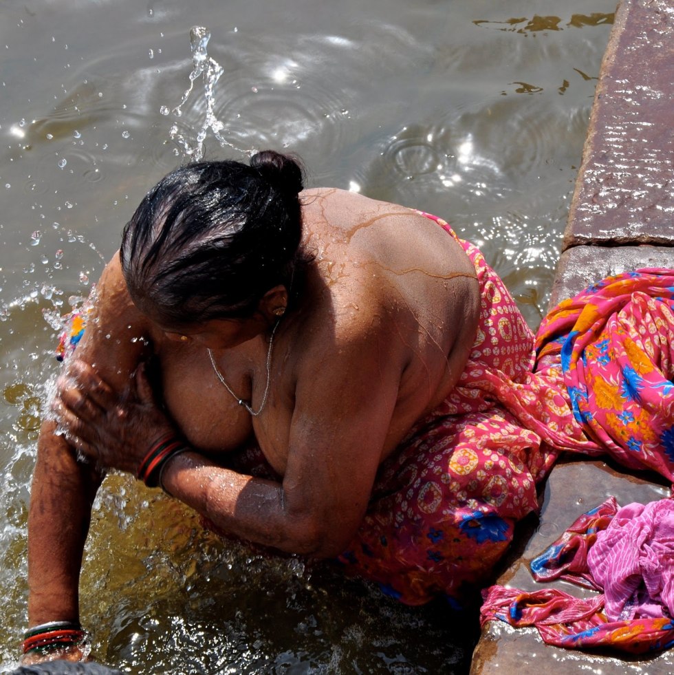 Indian Girl Small Bath in River
