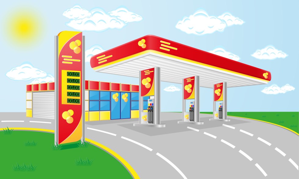 Cartoon gas station