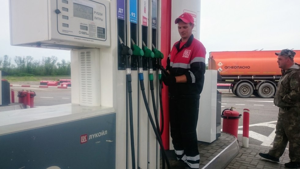 Refueling at gas station LUKOIL