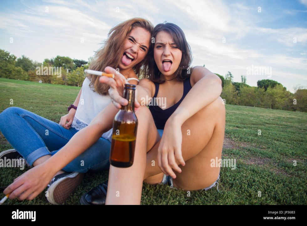 Two girls with beer