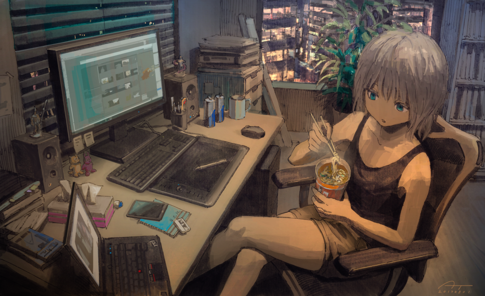Anime at the computer