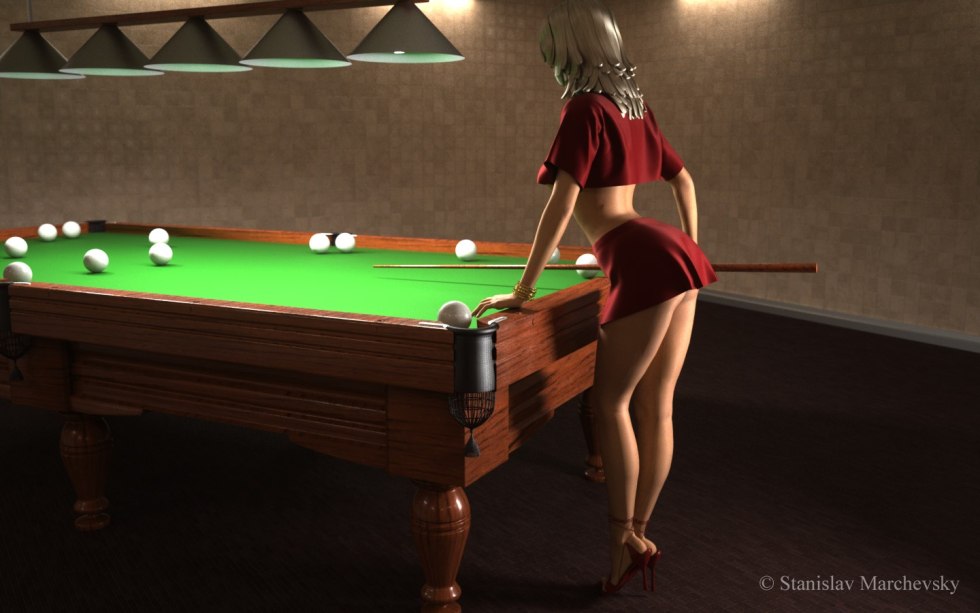Maria Desiderieva on a billiard table