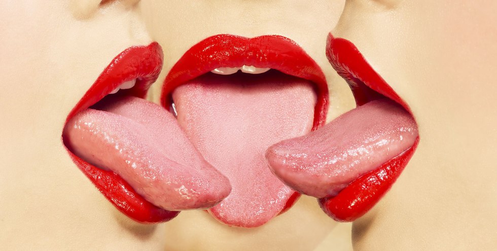 Beautiful chicks with tongue