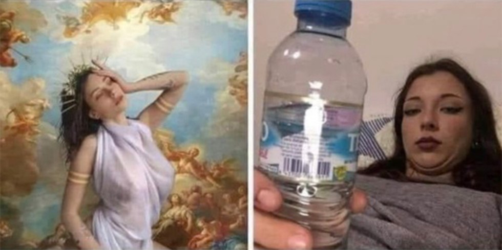 Humor picture through a bottle woman beauty