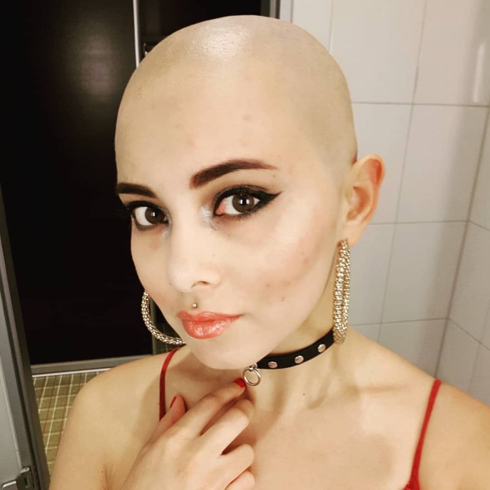 Designer girl with bald forehead