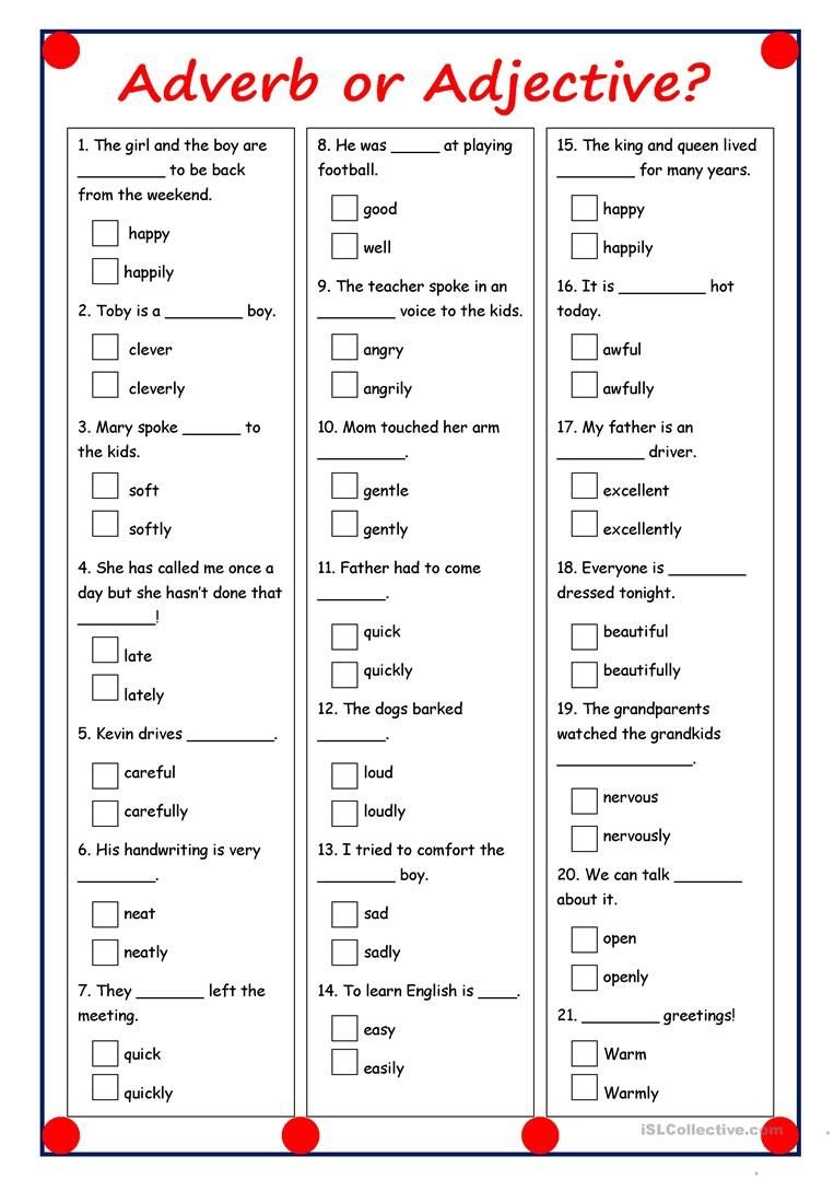 Adverbs in English Worksheets