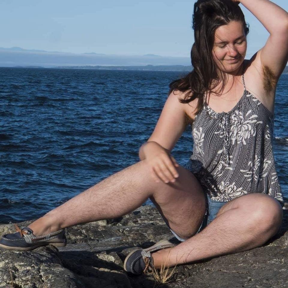 Unshaven women in nature