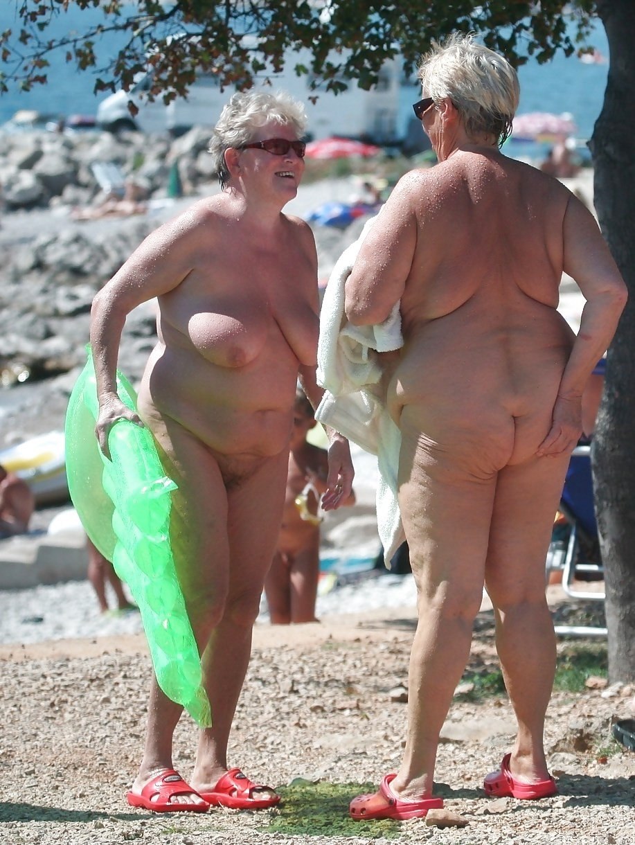 Naked elderly women on the beach