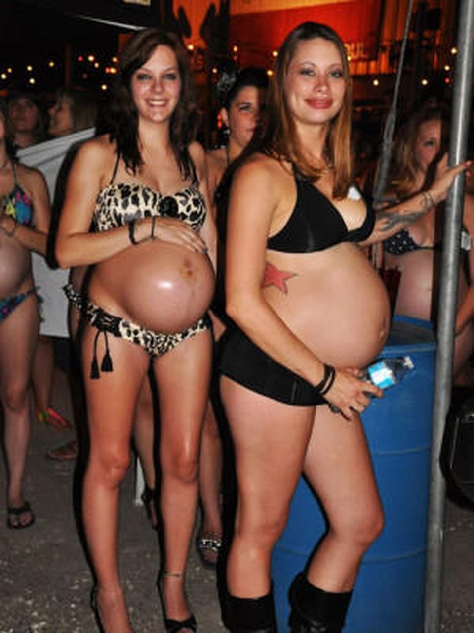 Walks along the street with big breasts