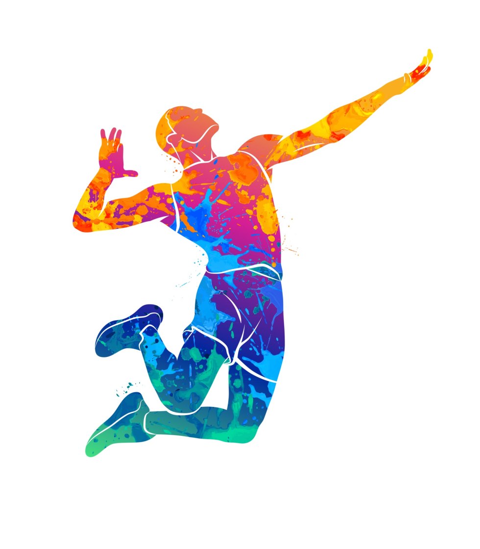 Color silhouettes of athletes volleyball