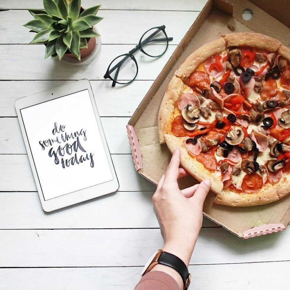 Pizza on a wooden table