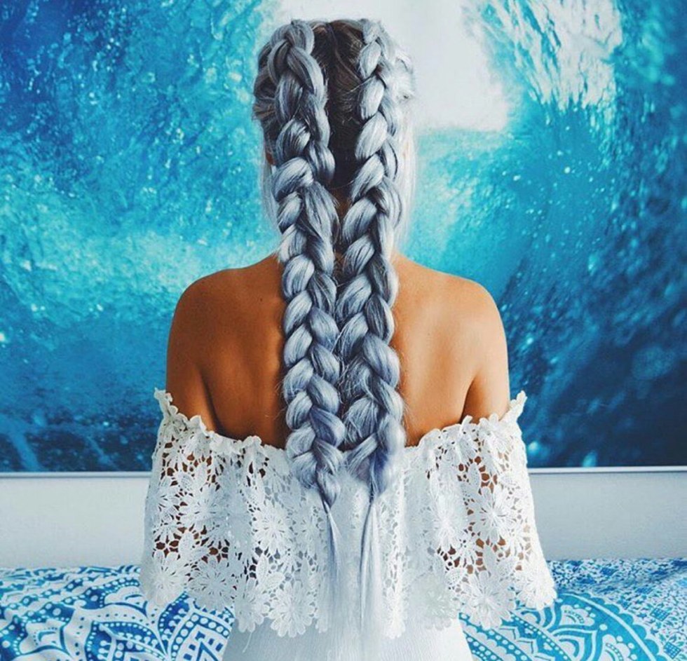 The hairstyle is two pigtails