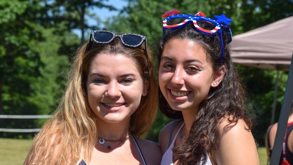 In a bikini in a camp