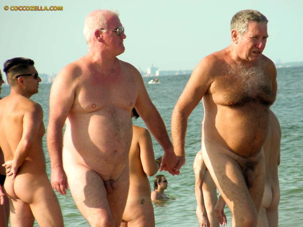 Naked mature hairy men on the beach