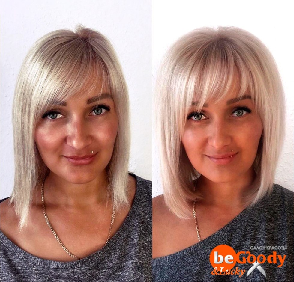 Basal volume for medium hair with bangs