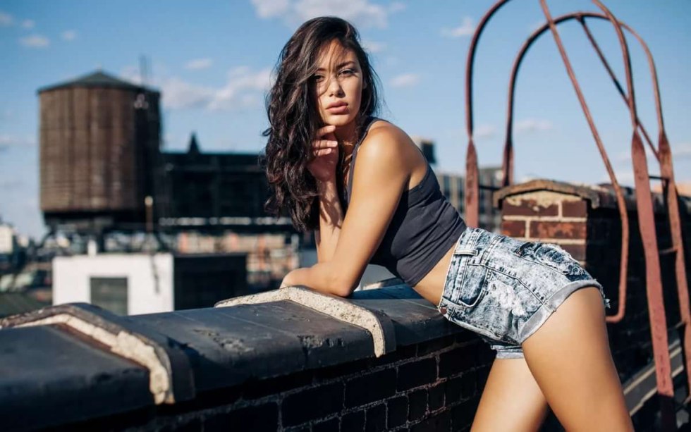 Girl in a T -shirt and underpants