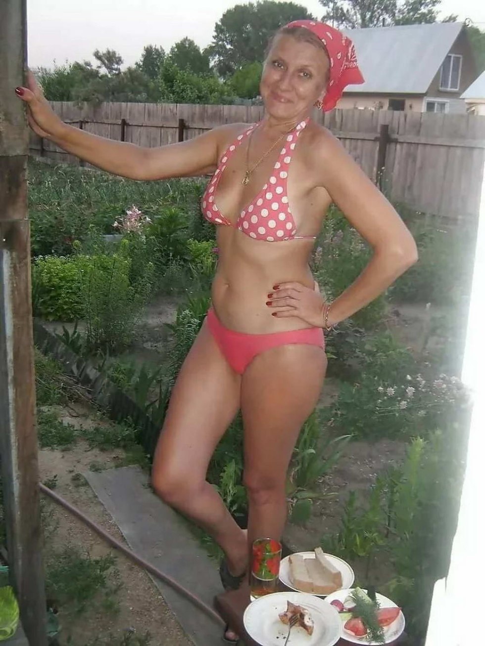 At the dacha in the swimsuit homemade