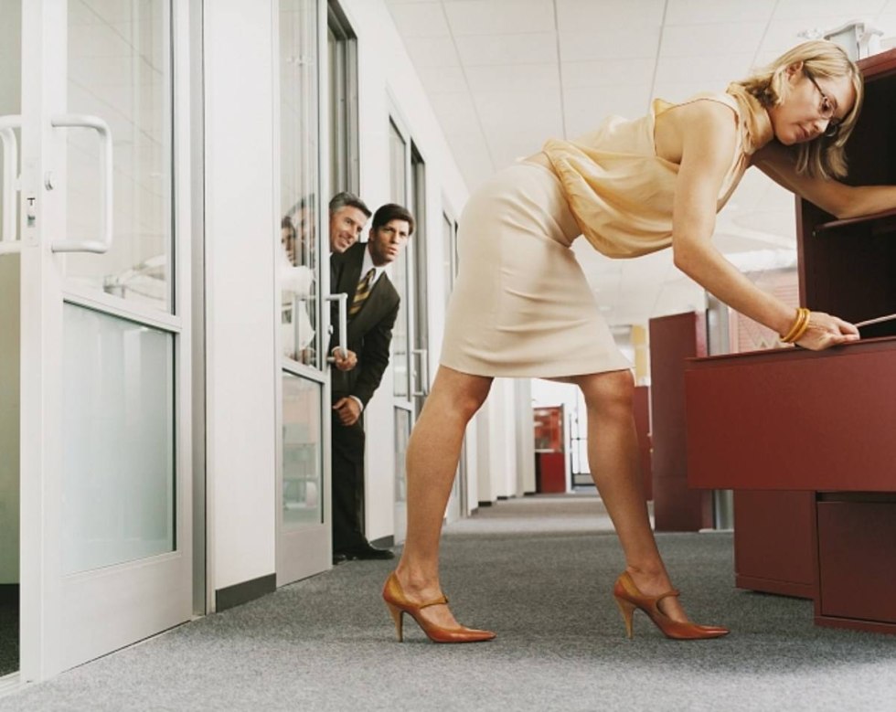 Girl dresses at work