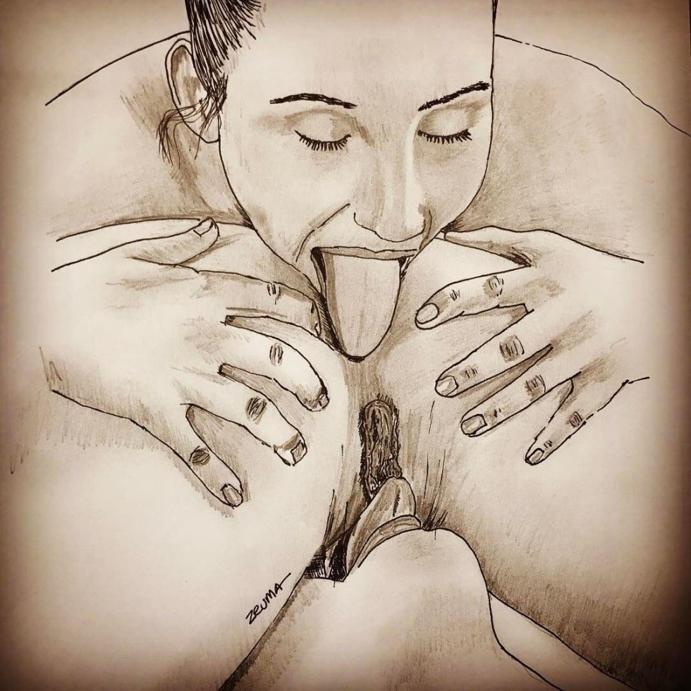 Cunnilingus drawing with a pencil